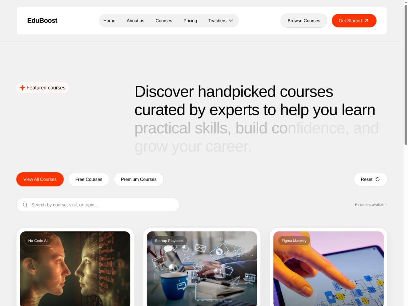 The responsive course catalogue interface from the EduBoost concept