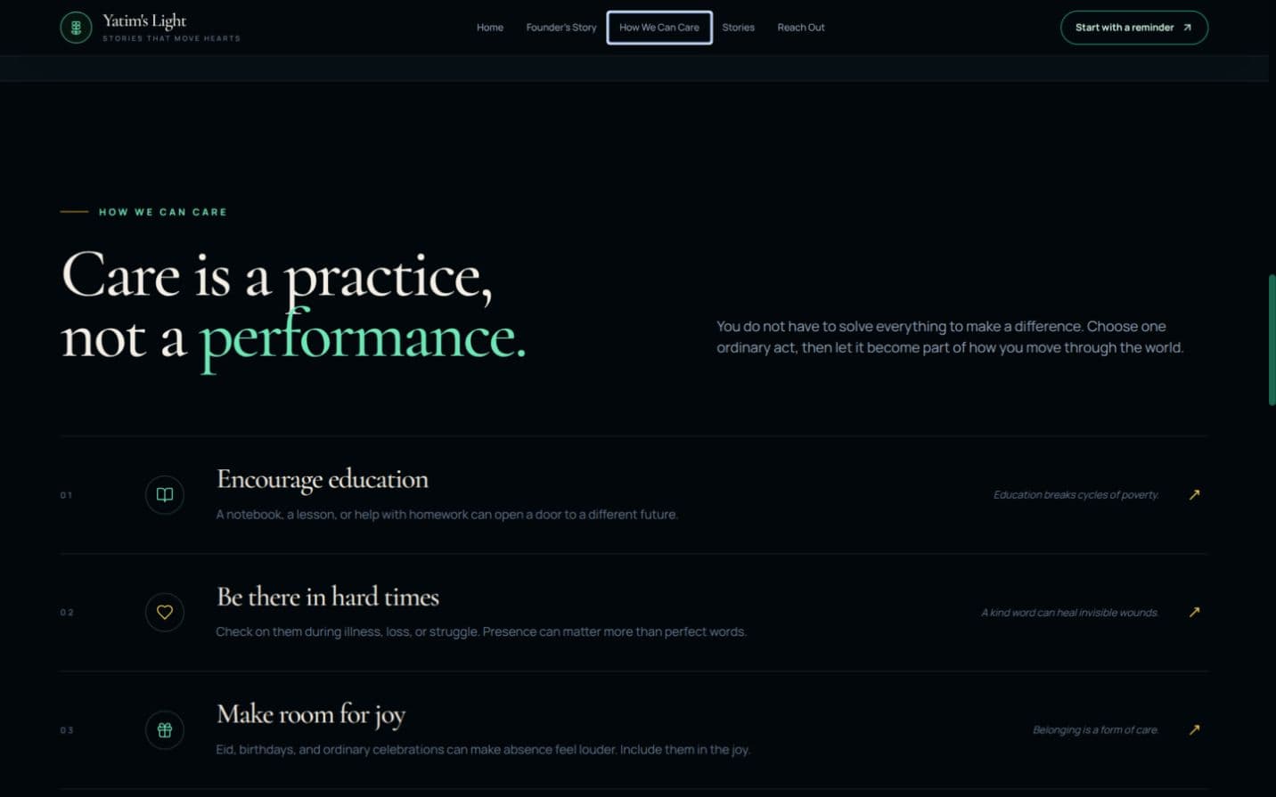 The editorial care-practice interface from the Yatim's Light concept
